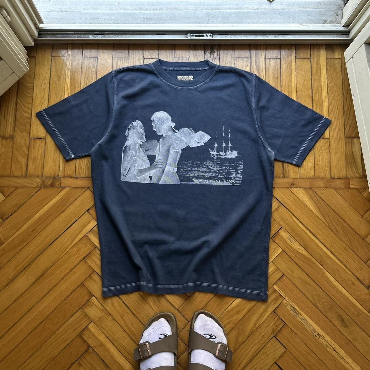 1990s Armani Jeans Graphic T Shirt Navy L