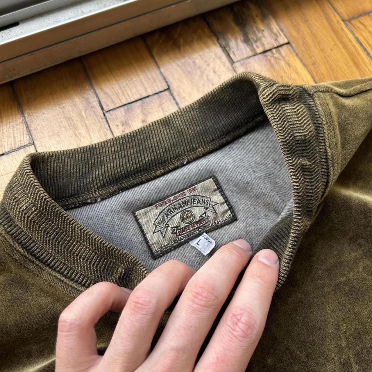 1990s Armani Jeans Velour Sweatshirt Khaki L