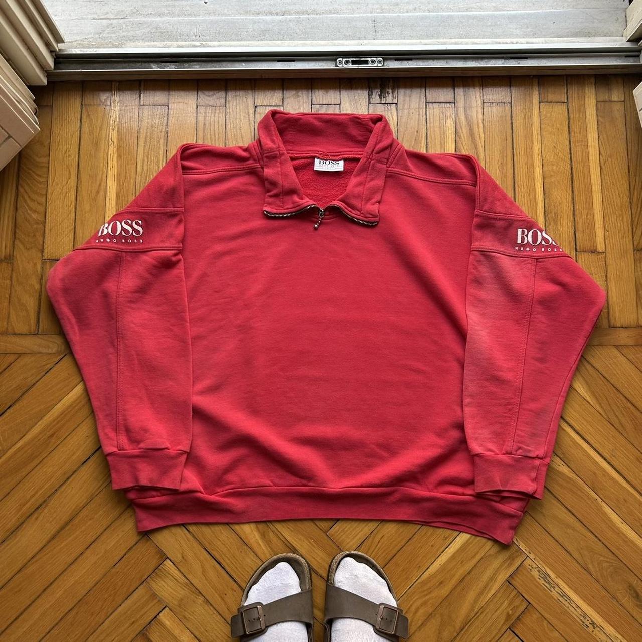 1990s Hugo Boss Q Zip Sweatshirt Red L
