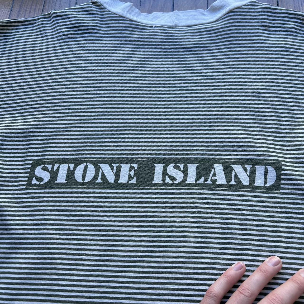 1980s Stone Island T Shirt Striped Green XL