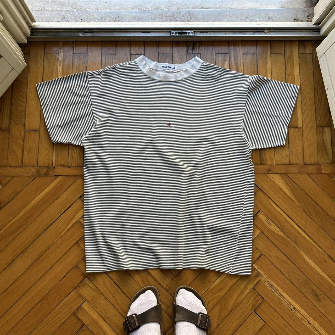 1980s Stone Island T Shirt Striped Green XL