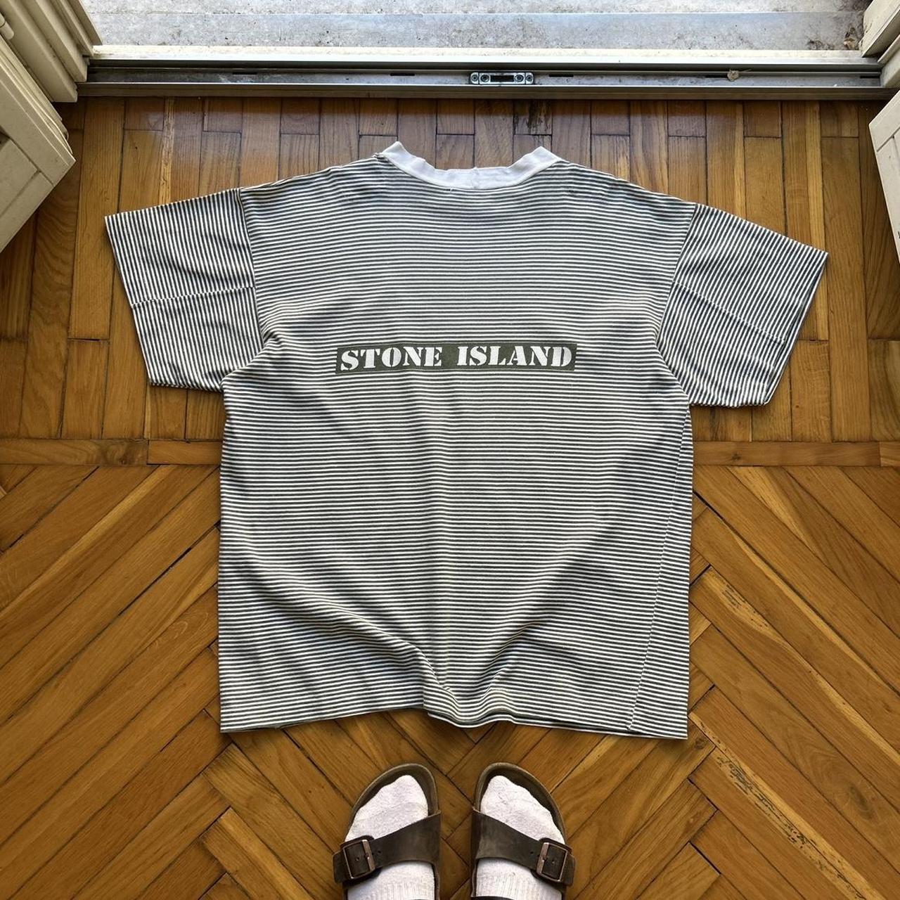 1980s Stone Island T Shirt Striped Green XL