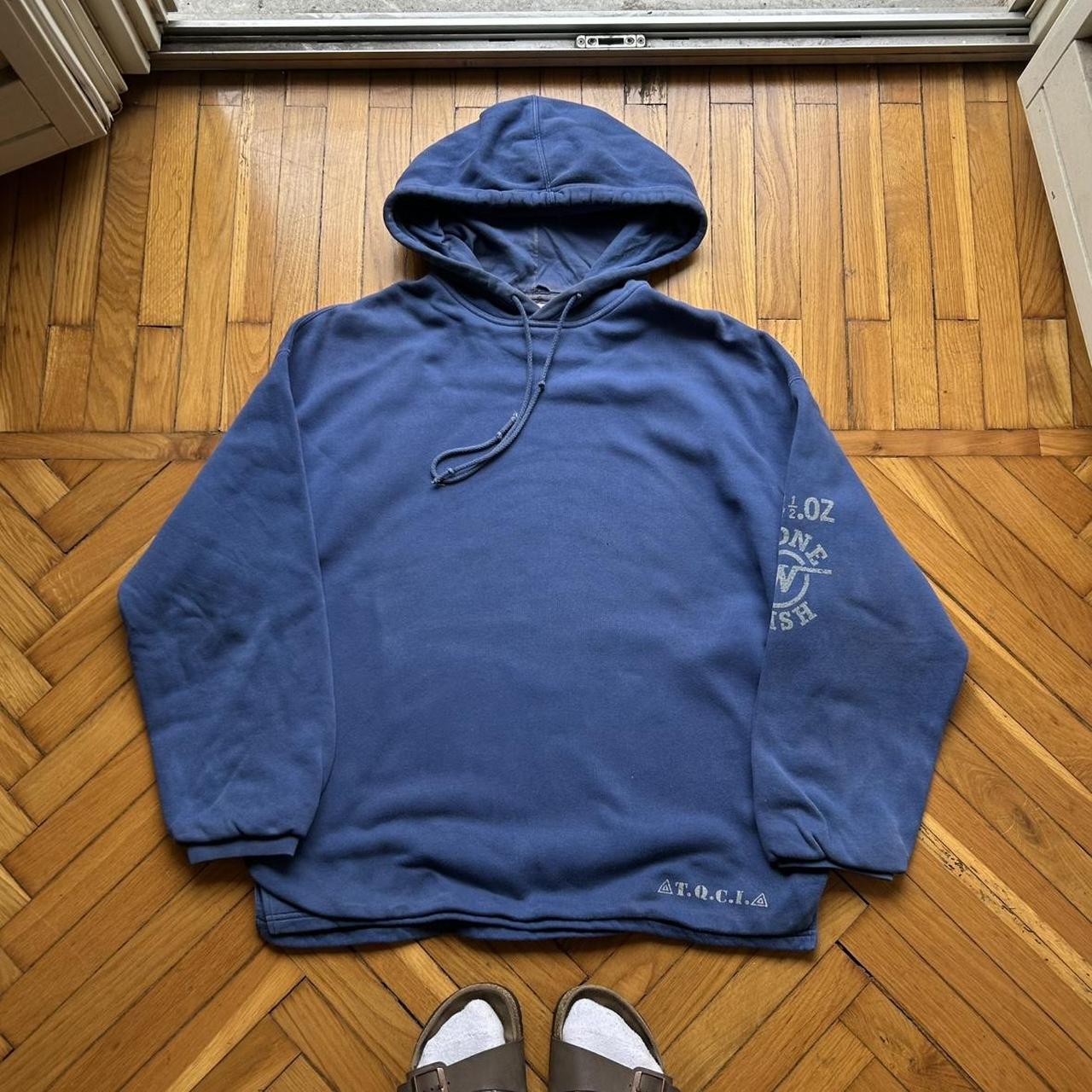 1990s Armani Jeans Stonewashed Hoodie Blue XL