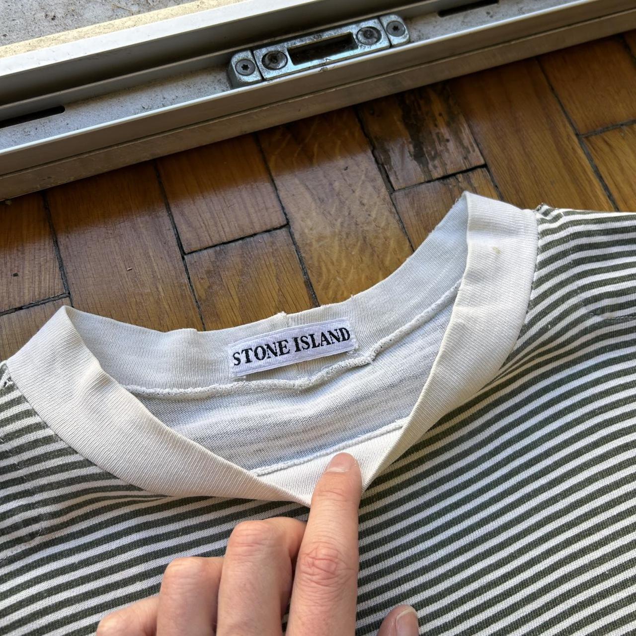 1980s Stone Island T Shirt Striped Green XL