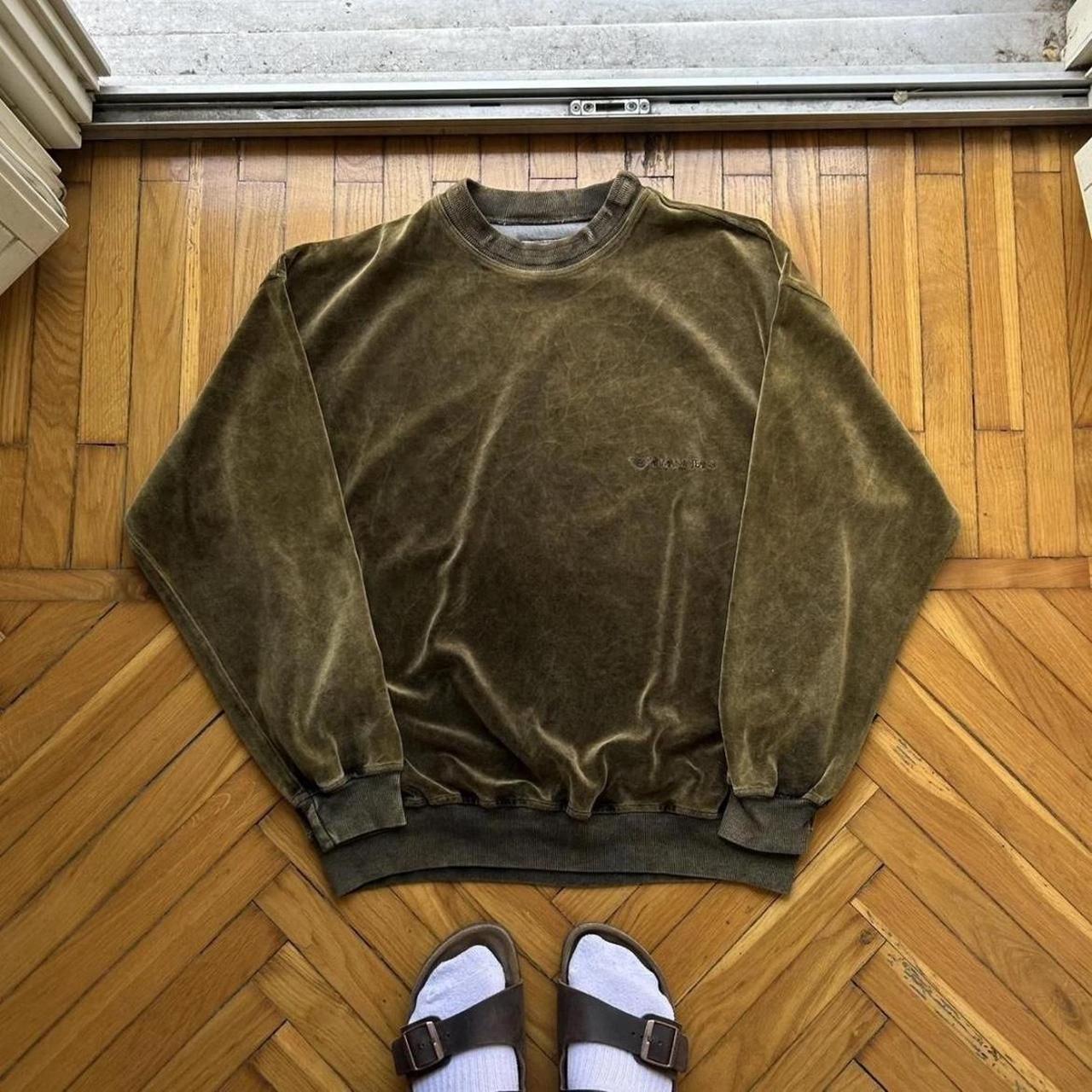 1990s Armani Jeans Velour Sweatshirt Khaki L