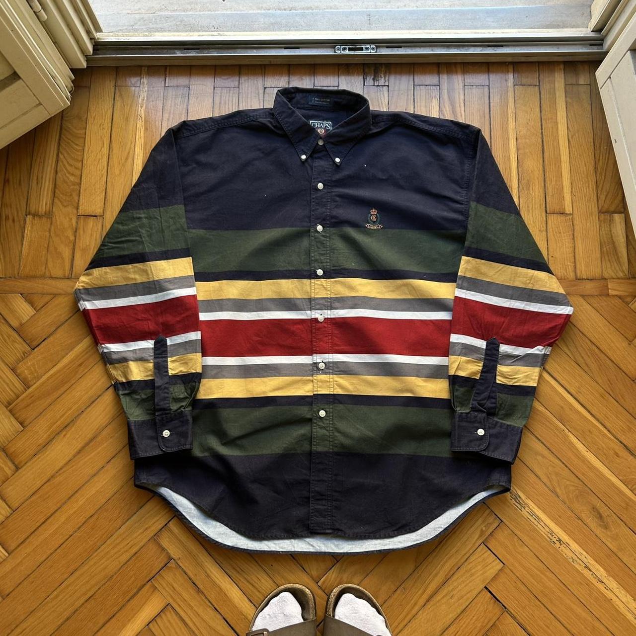 1990s Chaps By Ralph Lauren Striped Shirt XL