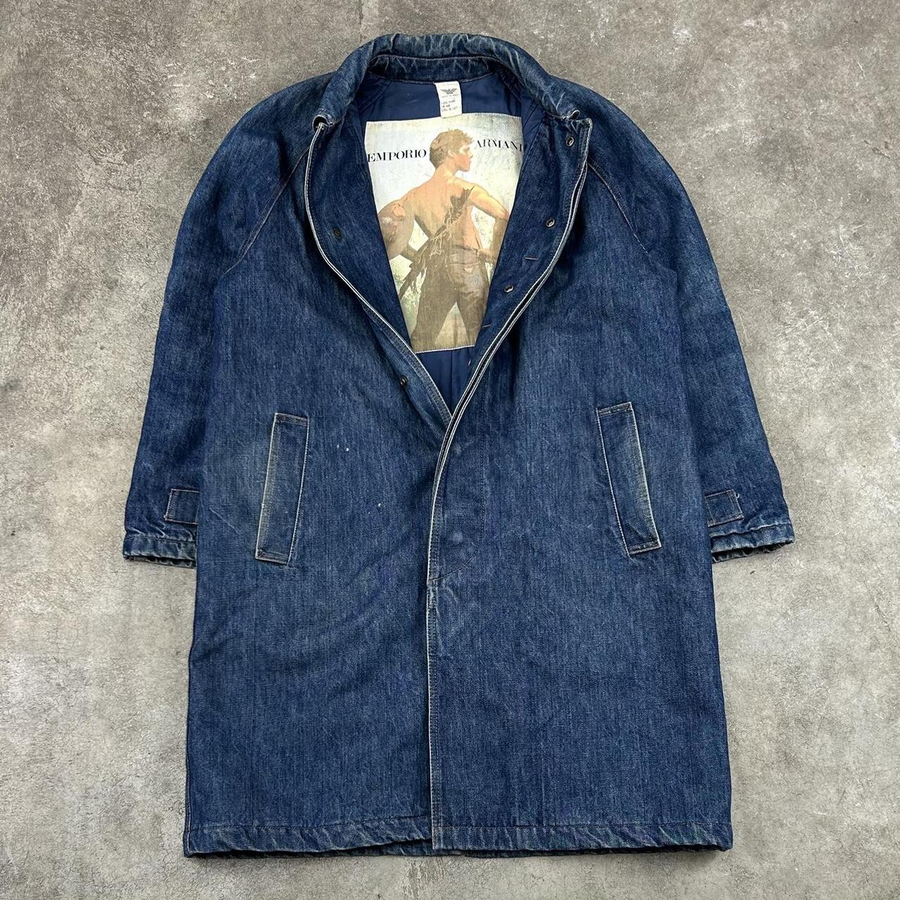 1980s Armani Denim Trench Coat Blue L