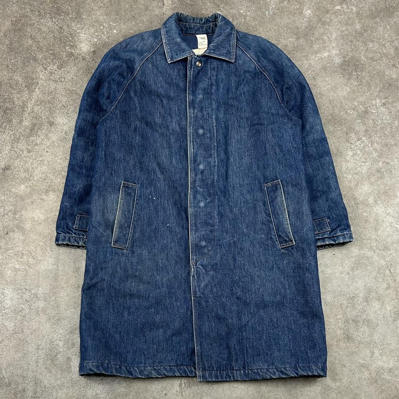 1980s Armani Denim Trench Coat Blue L