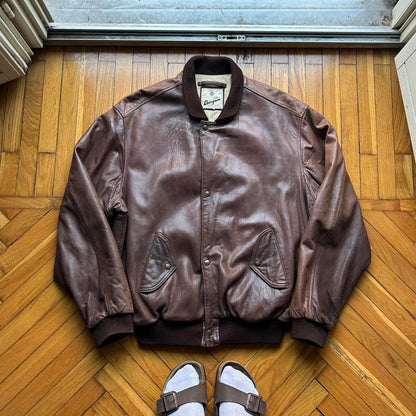 1990s Chevignon Leather Jacket Brown XXL