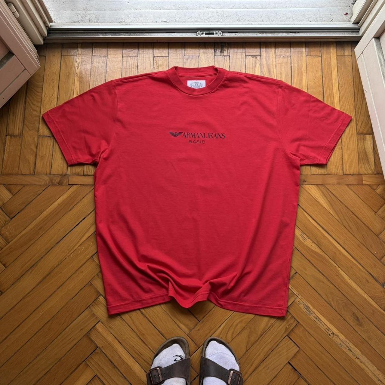 1990s Armani Jeans Basic T Shirt Red XL