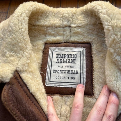 1980s Emporio Armani Leather Shearling Jacket Brown L