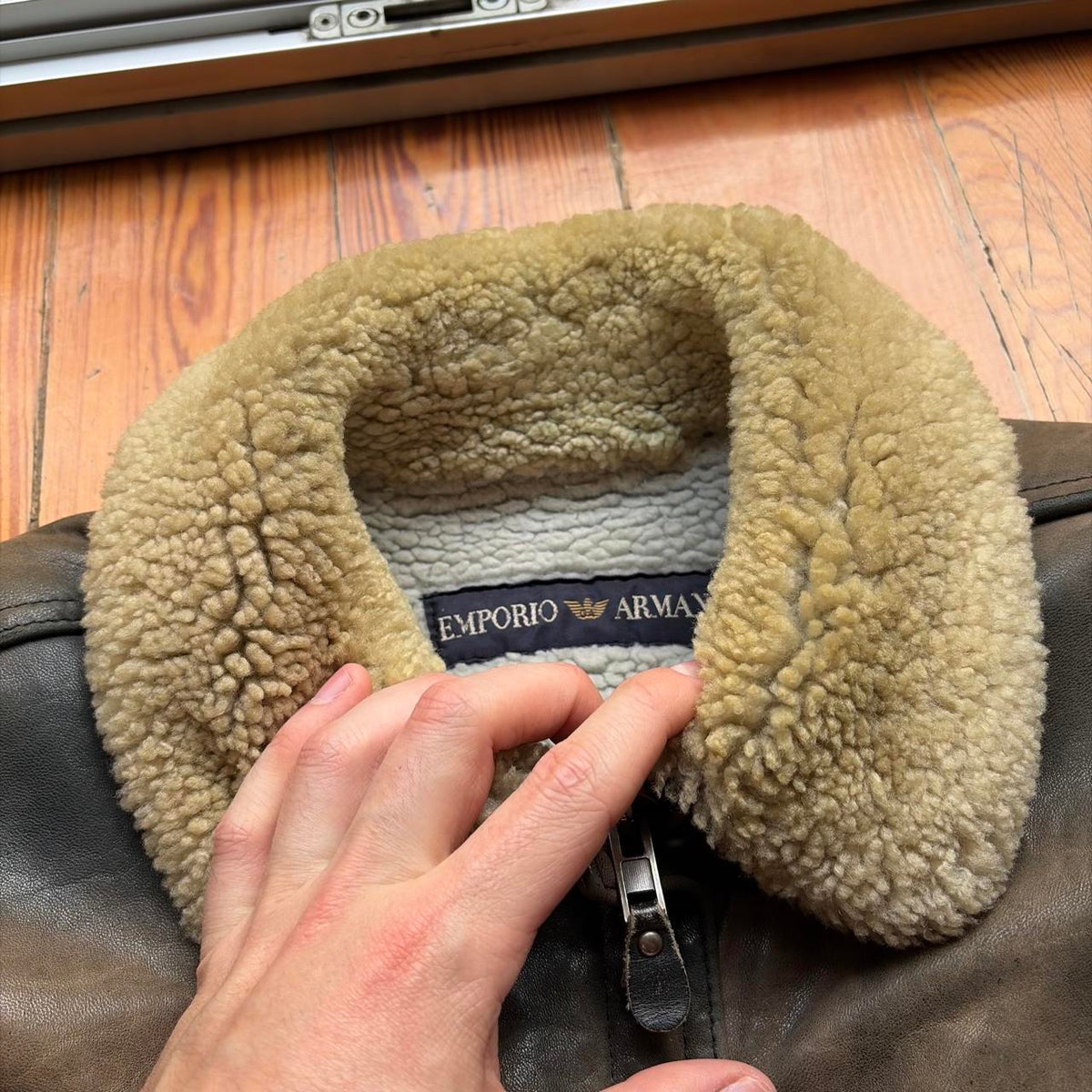 1980s Emporio Armani Shearling Leather Jacket M
