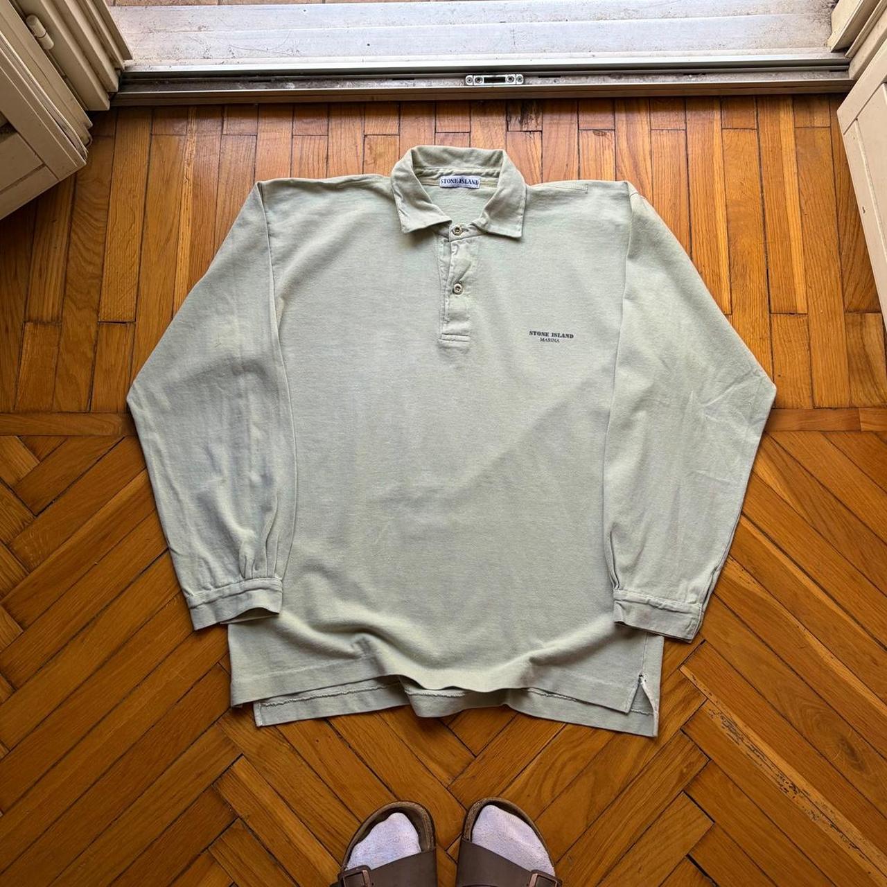 1990s Stone Island Marina LS Polo Shirt Green M