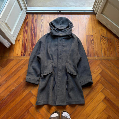 1990s Armani Jeans Wool Trench Coat Grey XXL
