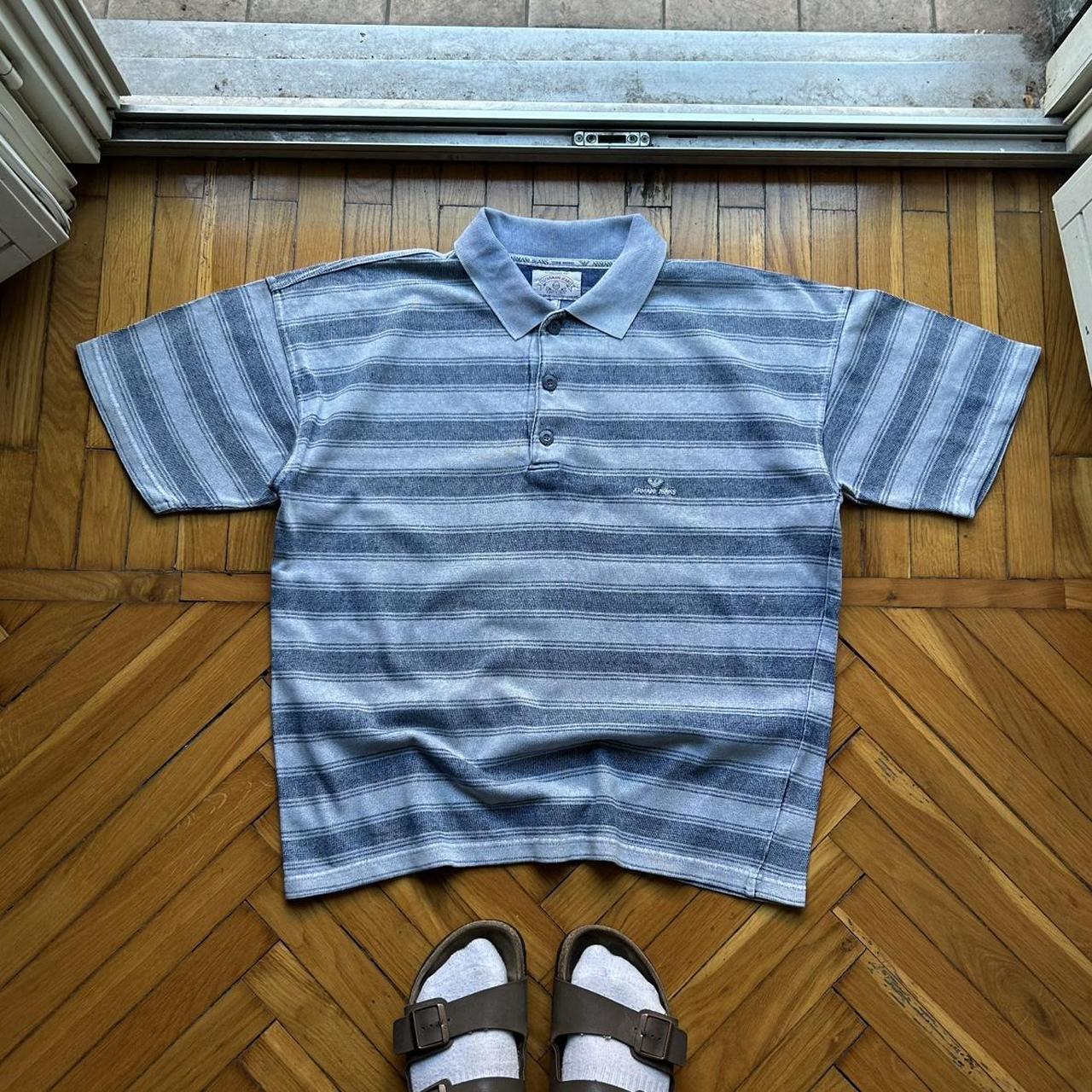 1990s Armani Jeans Stonewashed Polo Shirt Striped L