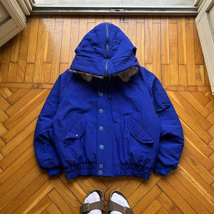 1980s Benetton Snorkel Hood Bomber Jacket Blue M