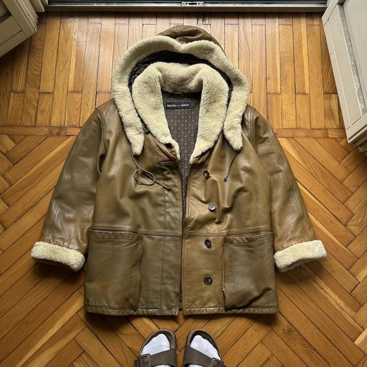 1980s Emporio Armani Leather Coat Brown S