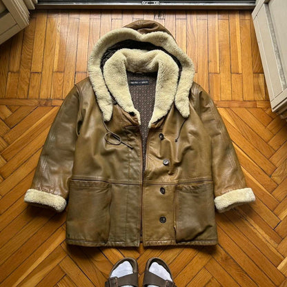 1980s Emporio Armani Leather Coat Brown S