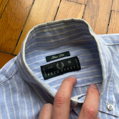 1990s Fred Perry Linen Striped Shirt M