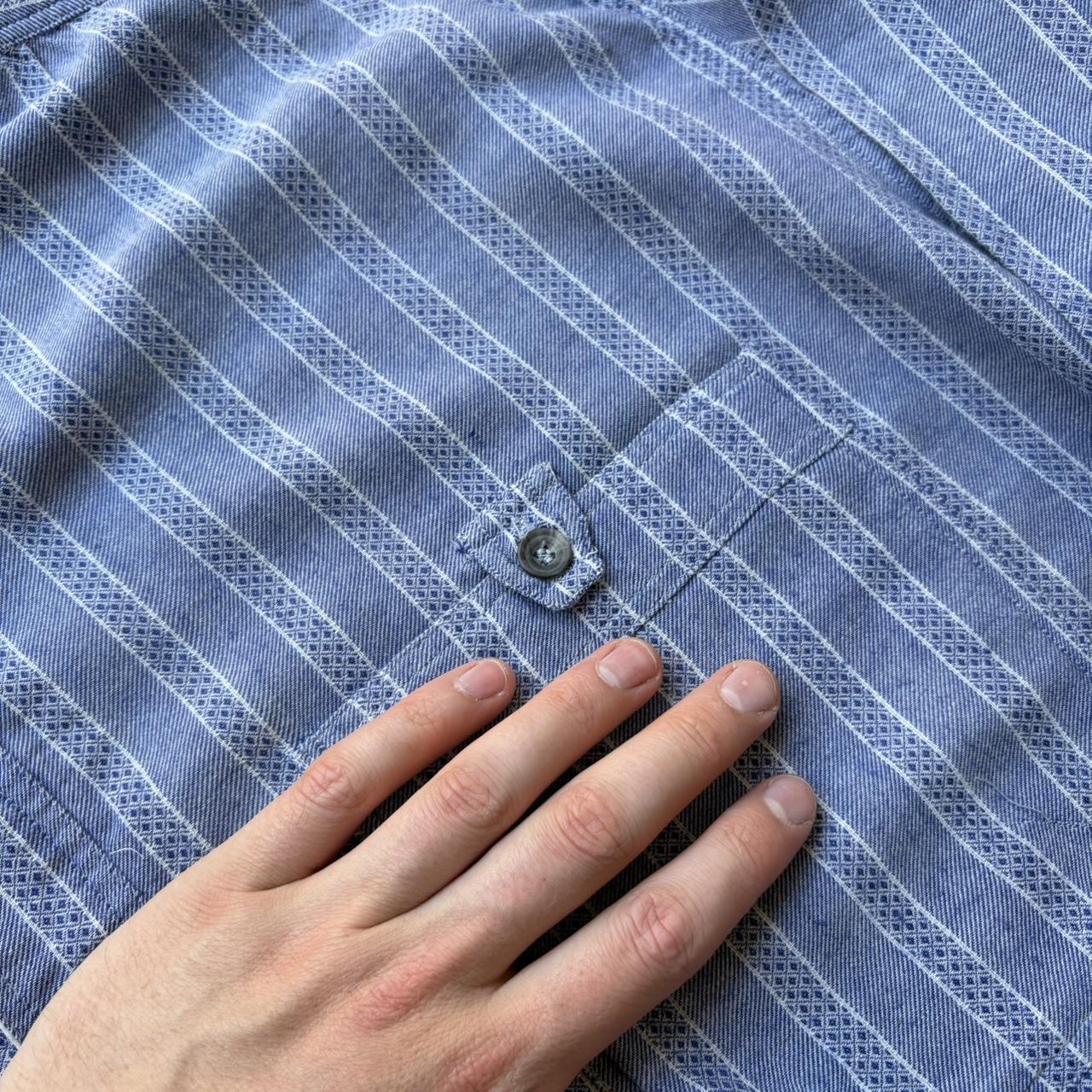 1980s Emporio Armani Striped Shirt Blue XL