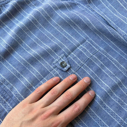 1980s Emporio Armani Striped Shirt Blue XL