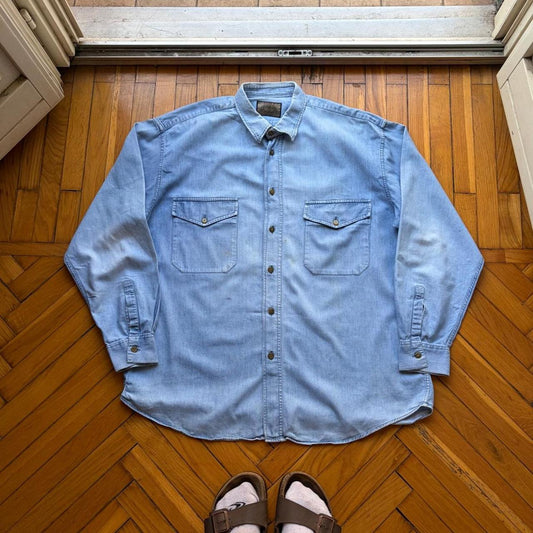 1990s Armani Jeans Denim Shirt Blue XL