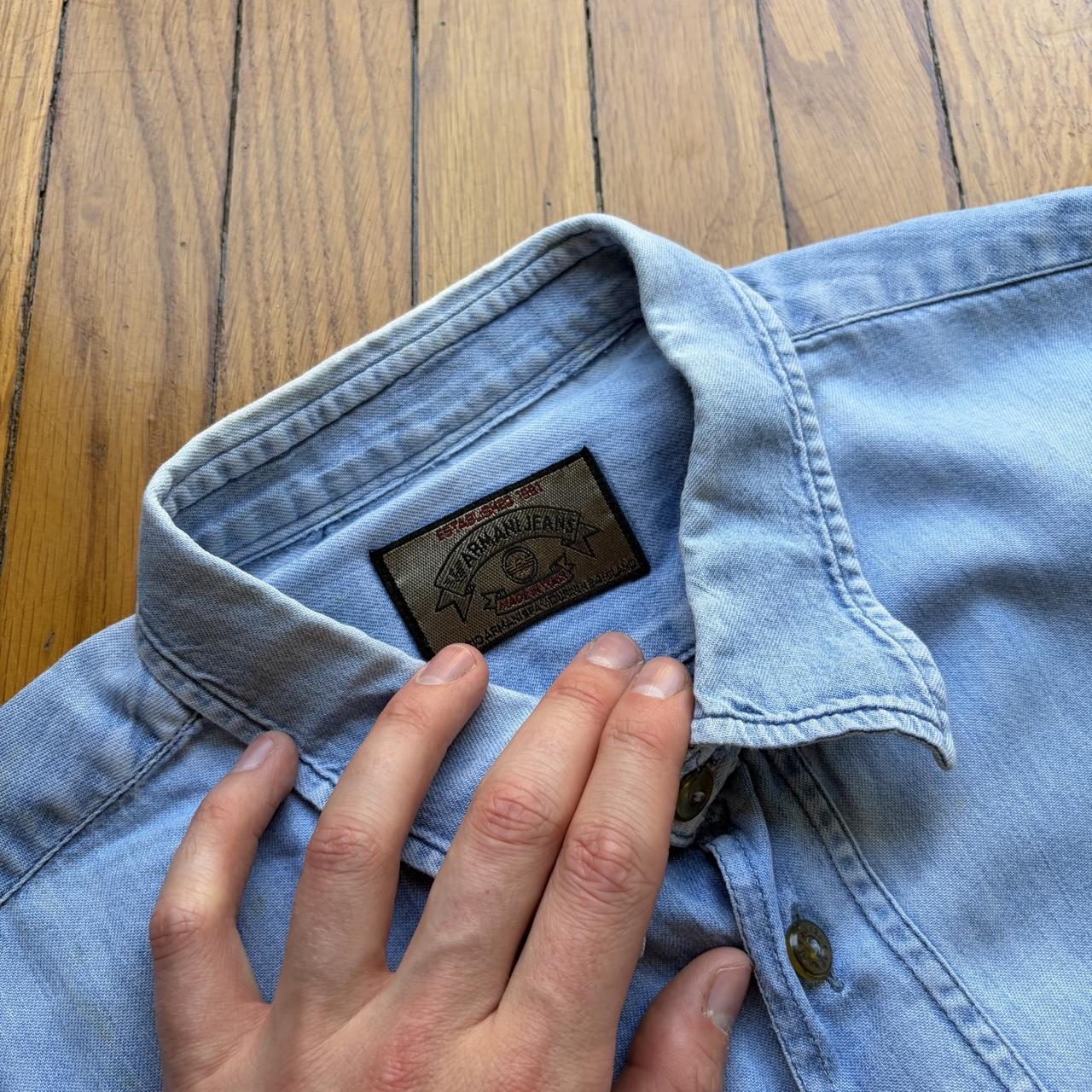 1990s Armani Jeans Denim Shirt Blue XL