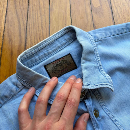 1990s Armani Jeans Denim Shirt Blue XL