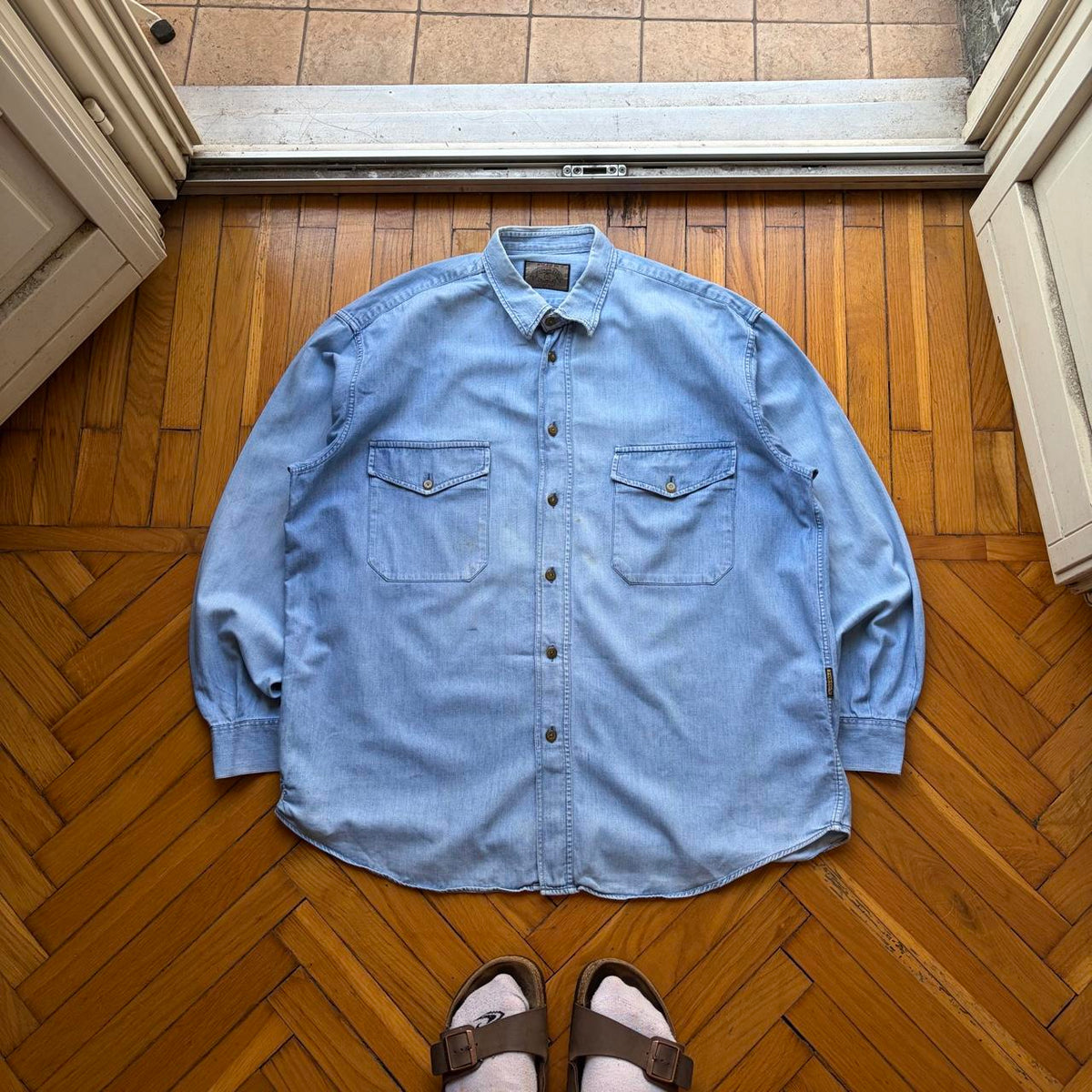 1990s Armani Jeans Denim Shirt Blue XL
