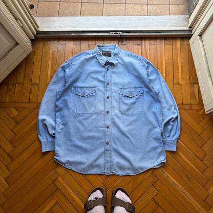 1990s Armani Jeans Denim Shirt Blue XL