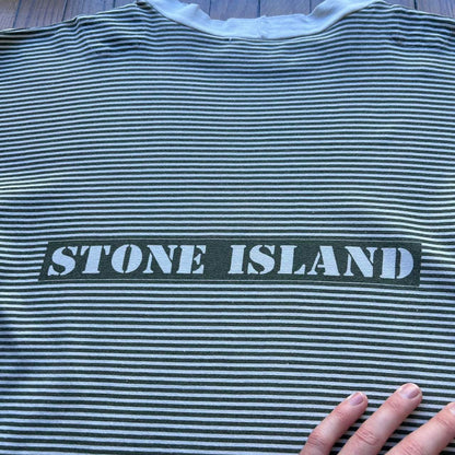 1980s Stone Island T Shirt Striped Green XL