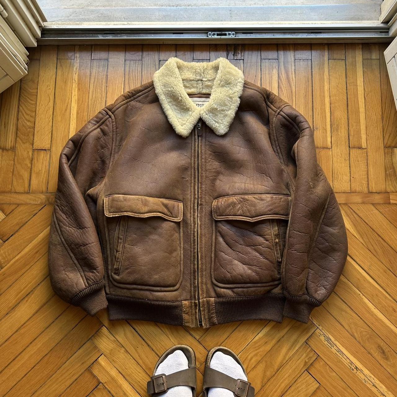 1980s Emporio Armani Leather Shearling Jacket Brown L