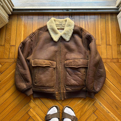 1980s Emporio Armani Leather Shearling Jacket Brown L