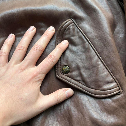 1990s Chevignon Leather Jacket Brown XXL