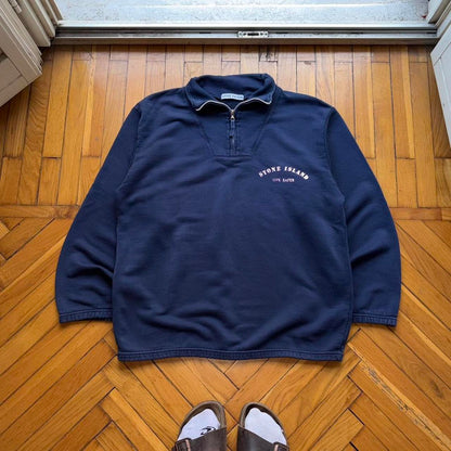 1990s Stone Island Life Safer Q Zip Sweatshirt Navy M