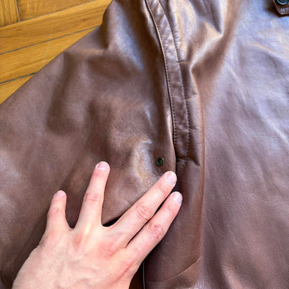 1980s Emporio Armani Leather Jacket Brown XL