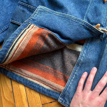 1990s Valentino Denim Duffle Coat Blue XL