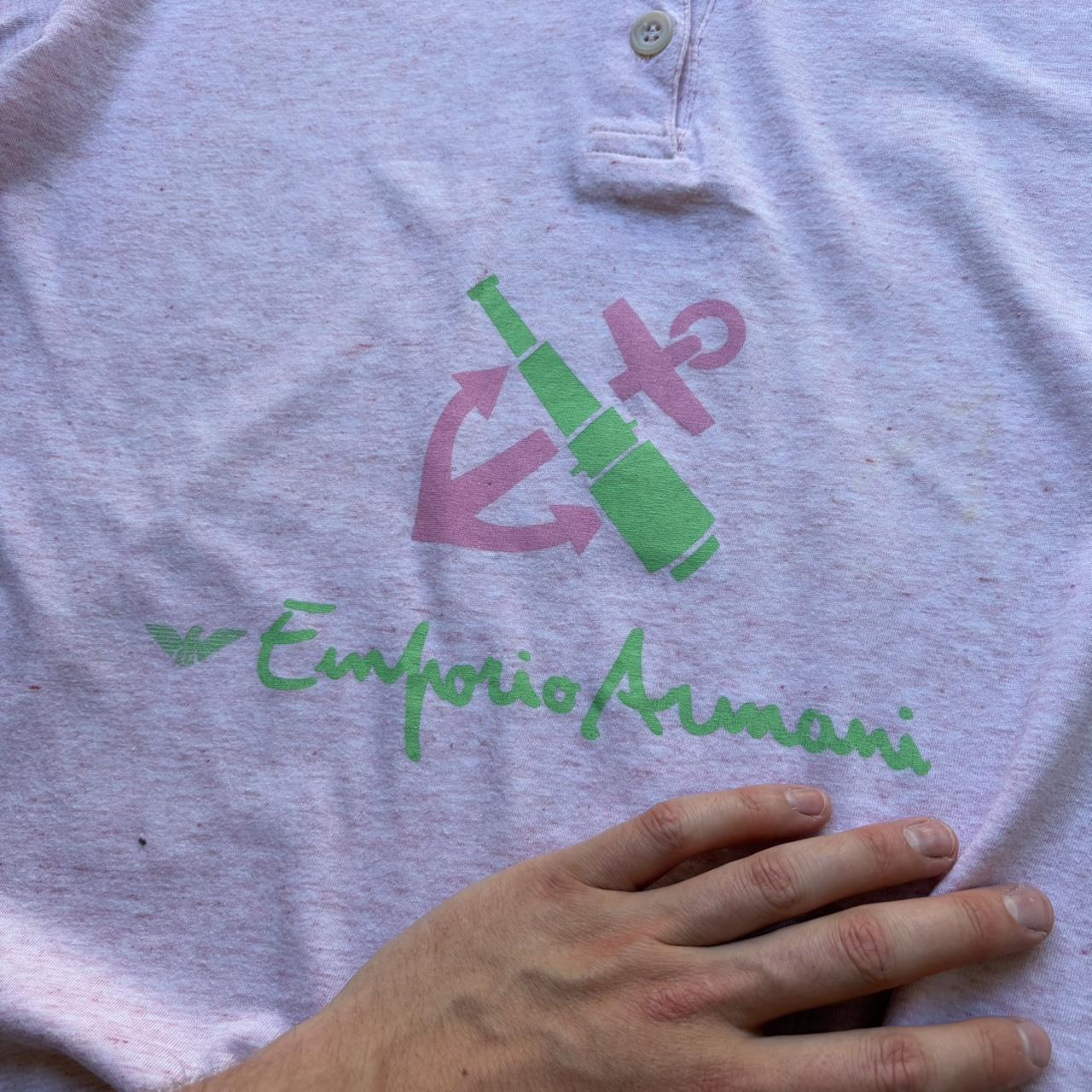 1980s Emporio Armani Graphic Polo Shirt Pink S