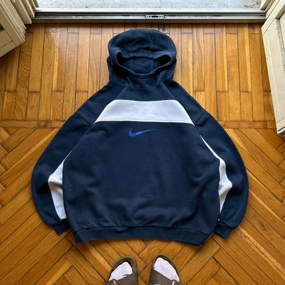 1990s Nike Swoosh Hoodie Navy XL
