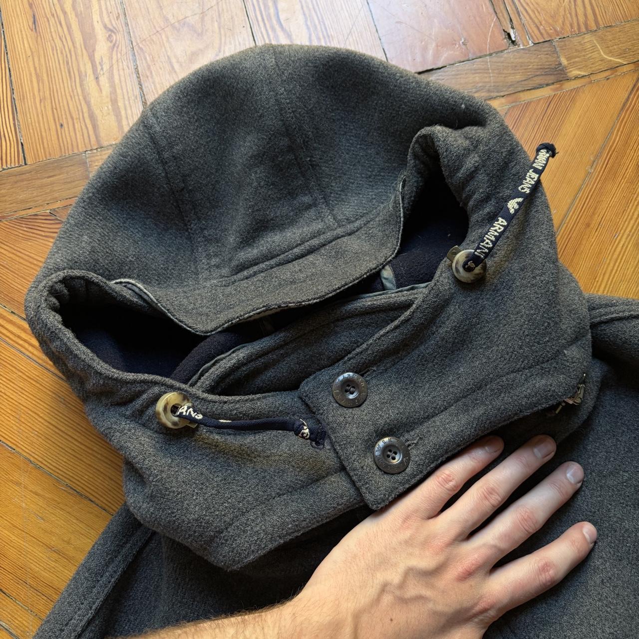 1990s Armani Jeans Wool Trench Coat Grey XXL