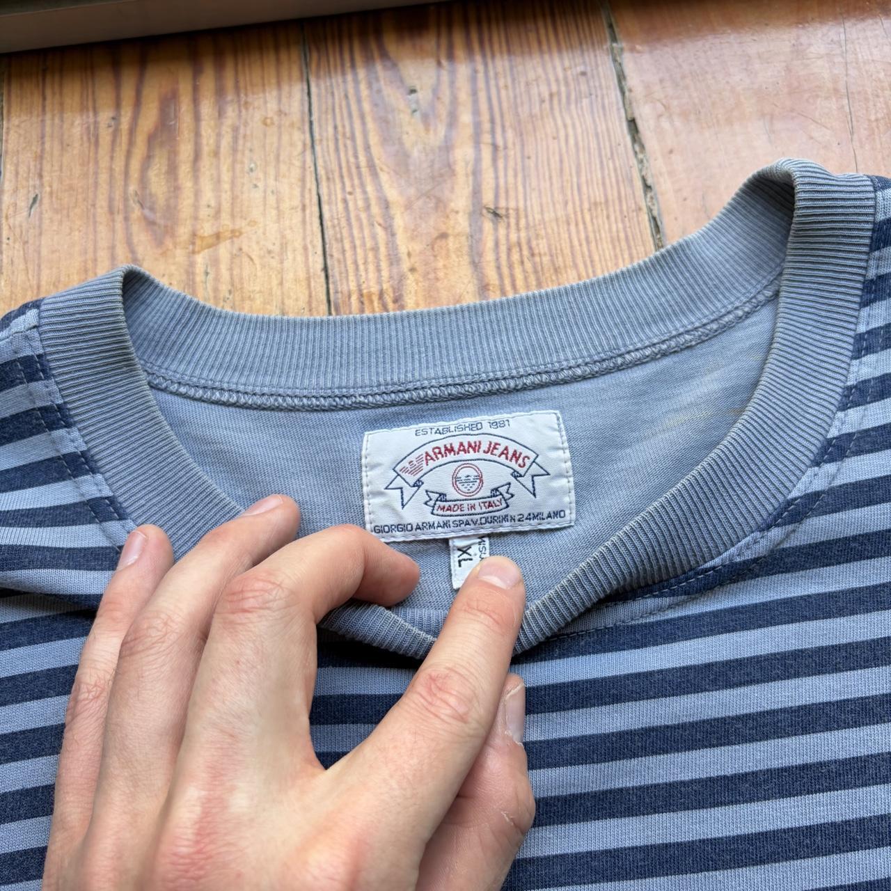 1990s Armani Jeans Striped T Shirt Blue XL