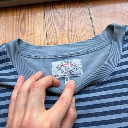 1990s Armani Jeans Striped T Shirt Blue XL