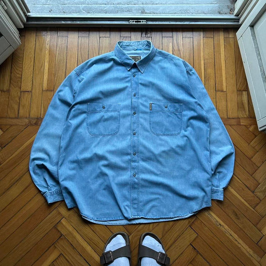 1990s Armani Jeans Light Denim Shirt Blue XXL