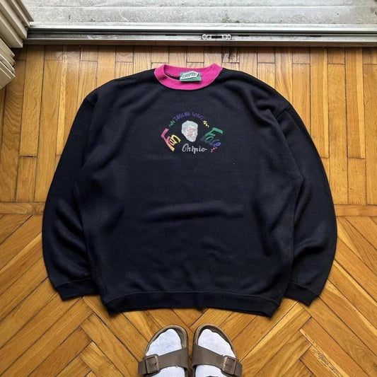 1990s Chipie Graphic Knitted Jumper Black L