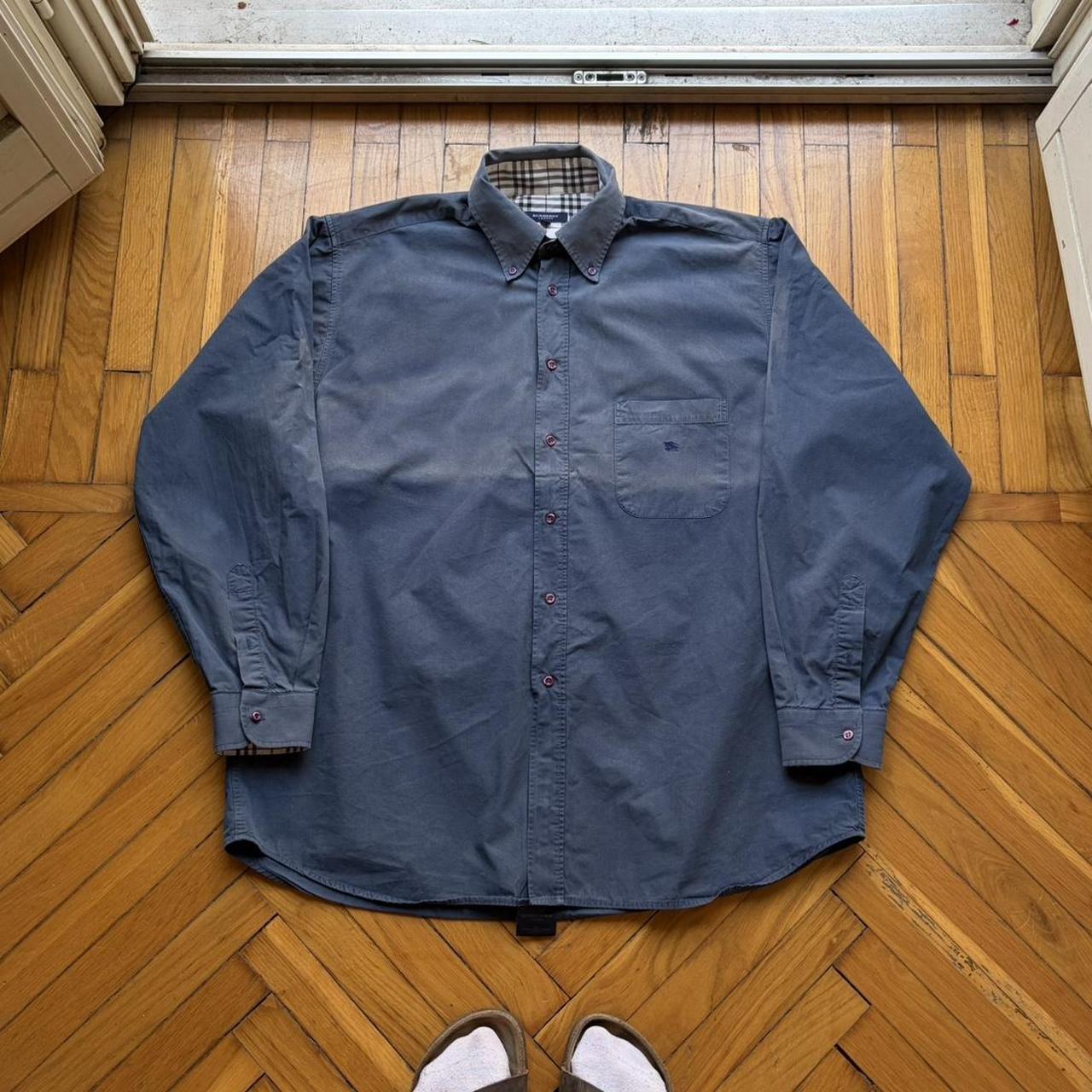 2000s Burberry Shirt Navy DAMAGED L