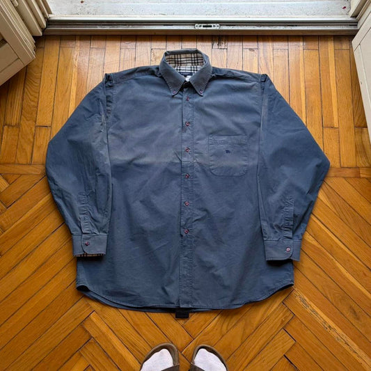 2000s Burberry Shirt Navy DAMAGED L