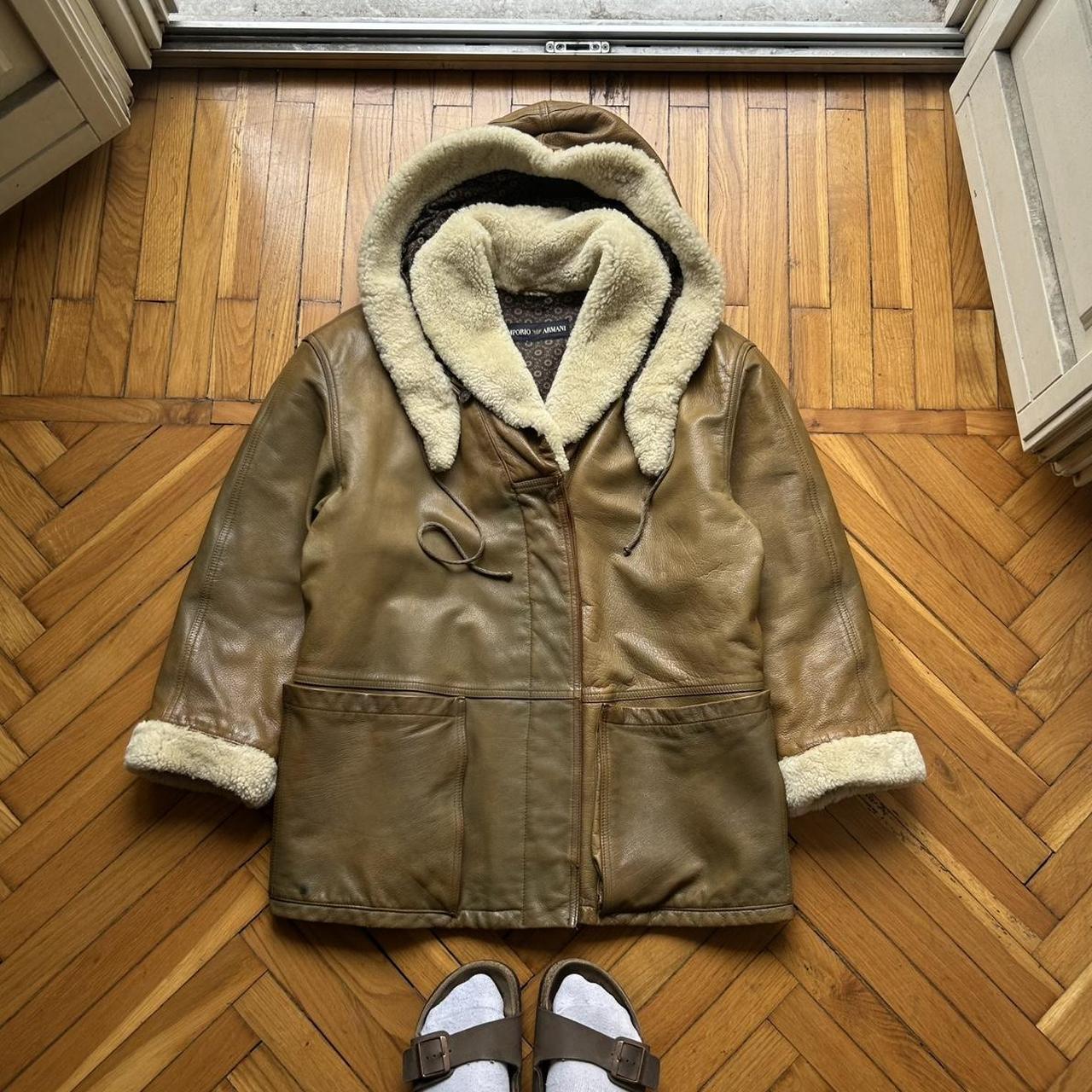 1980s Emporio Armani Leather Coat Brown S