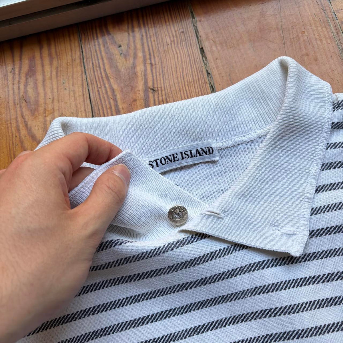 1980s Stone Island Striped Polo Shirt M