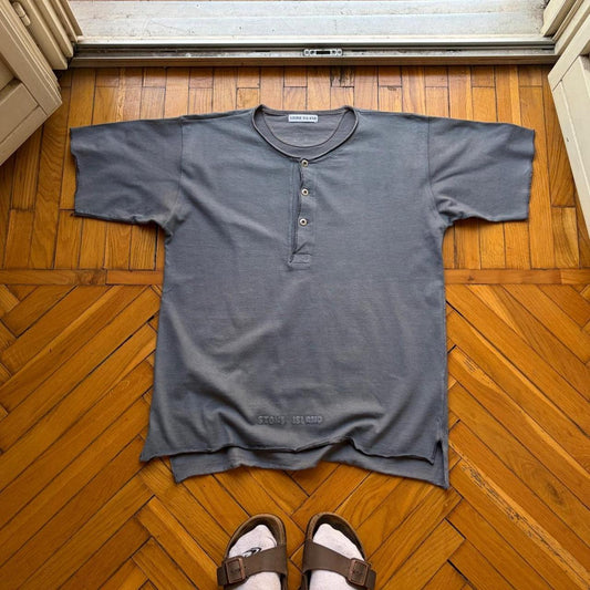1990s Stone Island Henley T Shirt Blue M