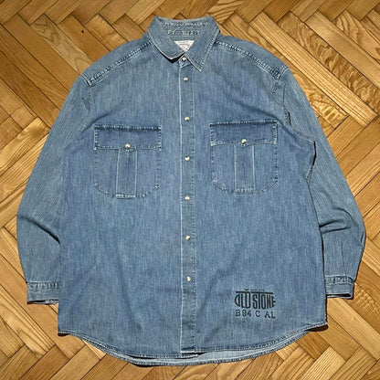 1990s Armani Jeans Denim Shirt Blue XL